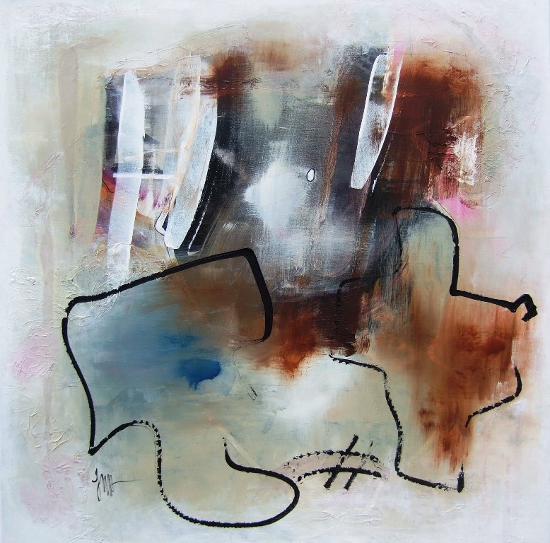Carr&eacute; D'ailleurs 21, painting by Isabelle Mignot. Acrylique et mati&egrave;re sur toile 100 x 100 cm (&eacute;paisseur ch&acirc;ssis 4 cm)