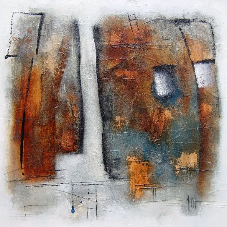 Carr&eacute; D'ailleurs 22, painting by Isabelle Mignot. Acrylique et mati&egrave;re sur toile 100 x 100 cm (&eacute;paisseur ch&acirc;ssis 4cm). In People, Everyday