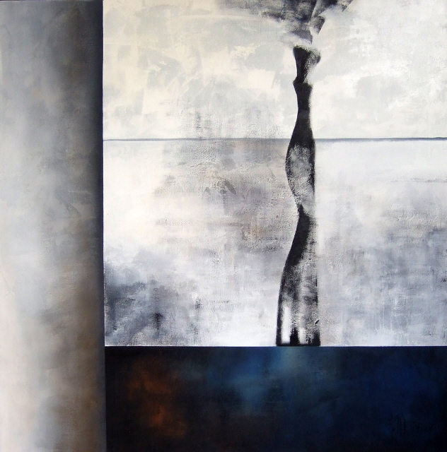 Nothing but sea and silence, painting by Isabelle Mignot. Acrylique et mati&egrave;re sur toile 90 x 90 cm