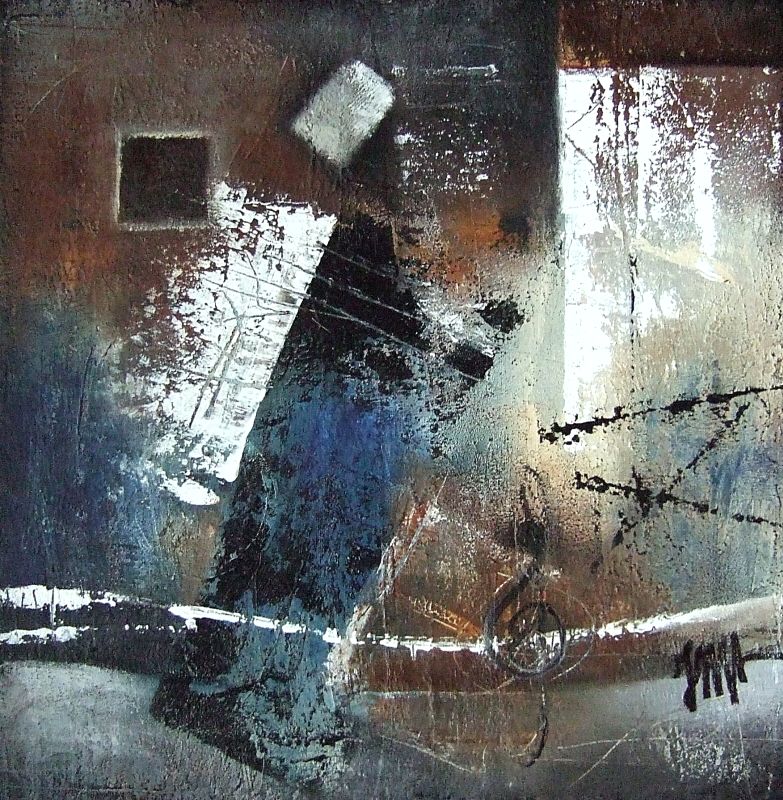 Rhythm & blues, painting by Isabelle Mignot. Acrylic and texture paste on canvas 30 x 30 cm