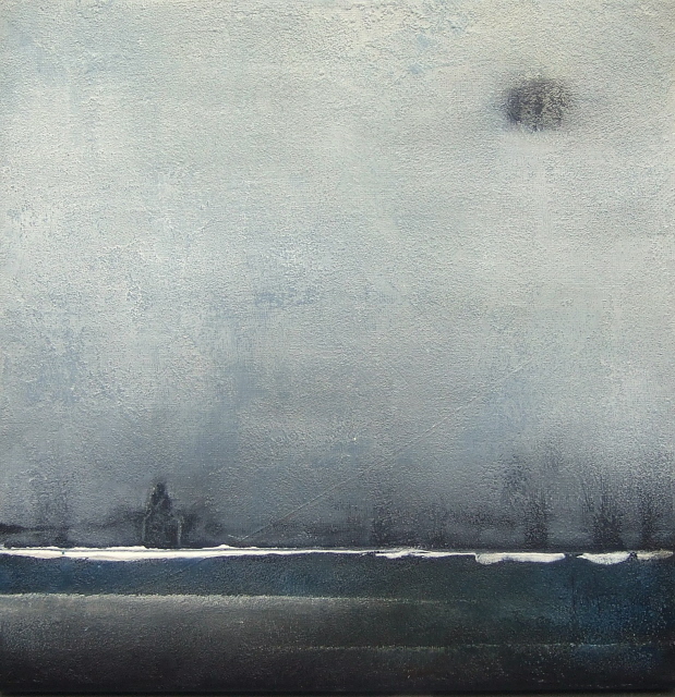 On the borderline, painting by Isabelle Mignot. Acrylic and texture paste on canvas 30 x 30 cm