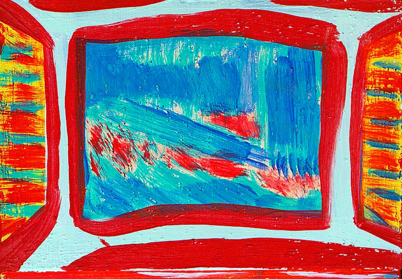 porthole, painting by Diego Vazquez. acrylic on bamboo wood scrap. brush