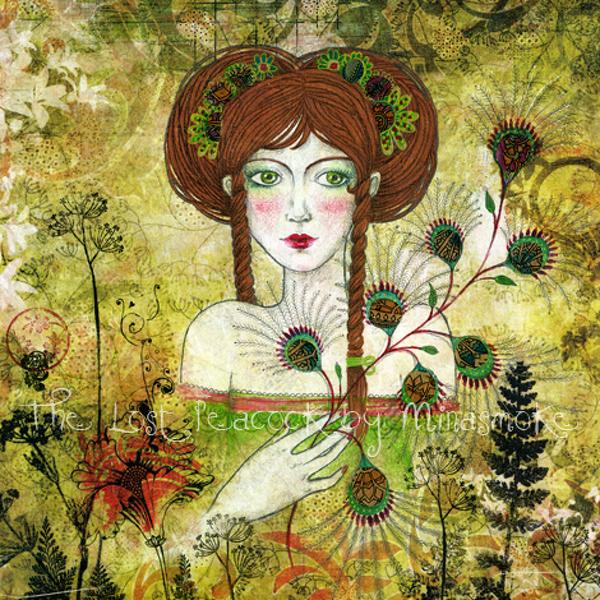 The Lost Peacock, painting by Cherifa Bounab-wexler. Gouache and Posca on canvas