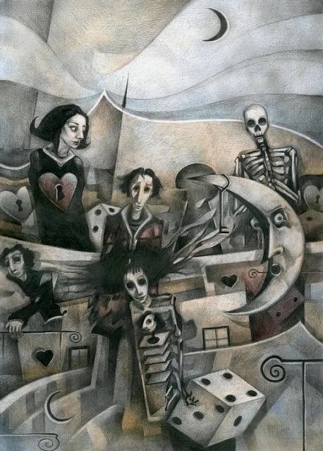 The Key, drawing by Piotr Drojecki. pencil, color pencil, ink, 29x41. pencil, color pencil, ink. In People, Character