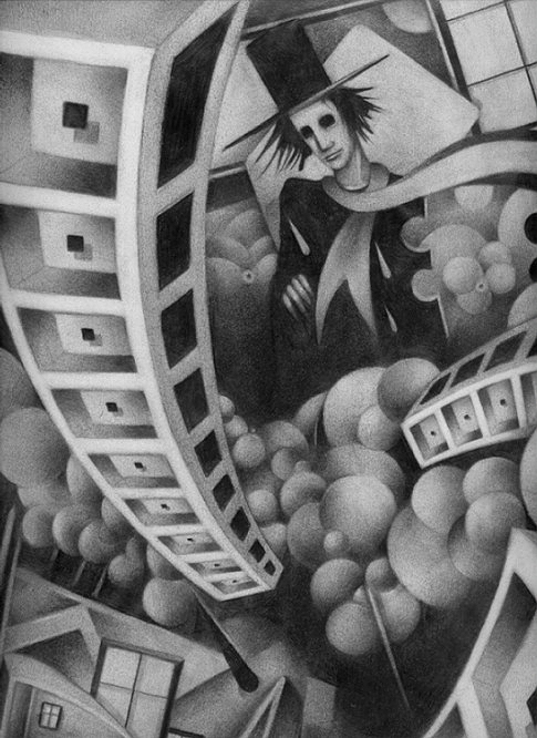 { Conjurer }, drawing by Piotr Drojecki. Pencil, 29x41