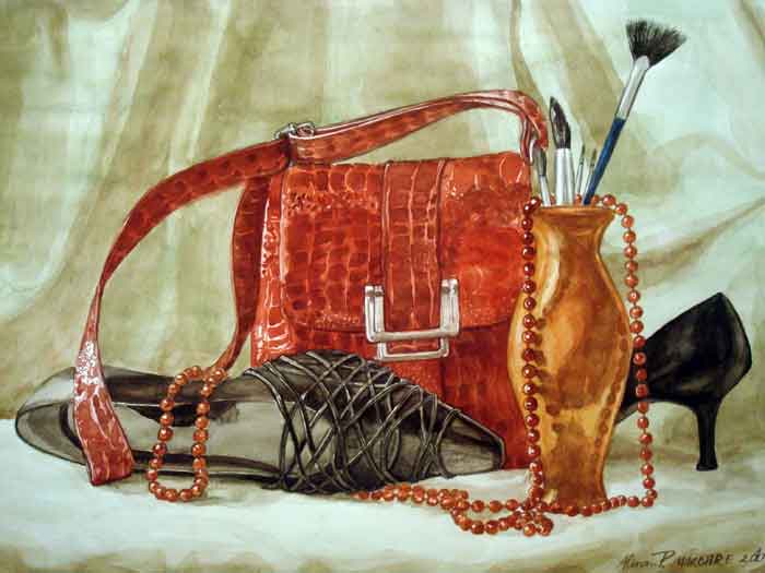 Still Life, painting by Alina - P. Mardare. paper, watercolor. watercolor. In Object, Clothing, Shoes