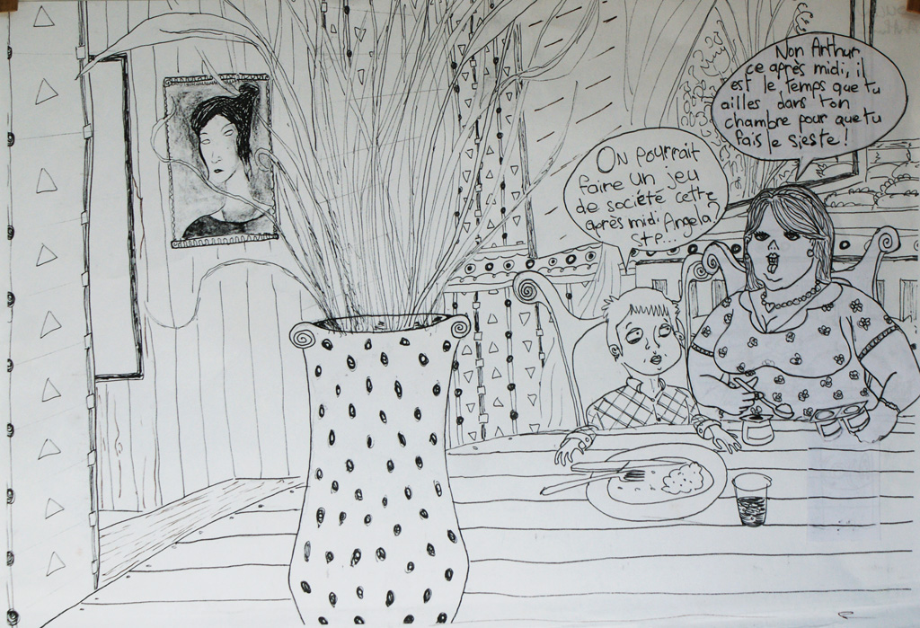 Angela, drawing by Arthur Coulon. R&eacute;miniscence de mon enfance.... Dessin style BD. Dessin &agrave; l'encre de Chine
