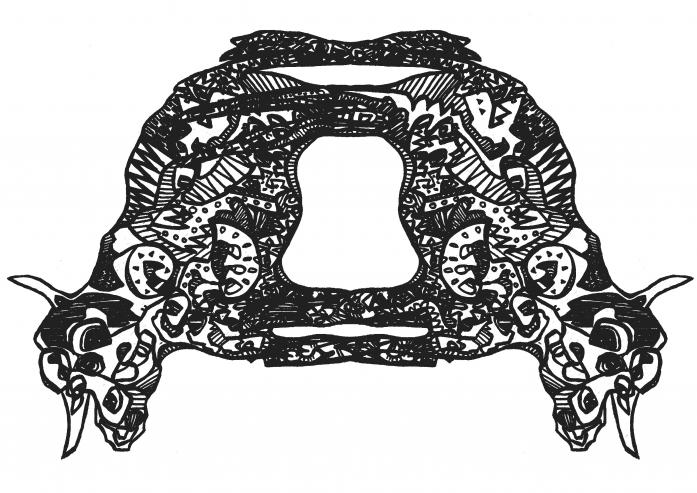 Untitled, drawing by Mark Robinson. Ink on paper 2010. In Nature, Animal