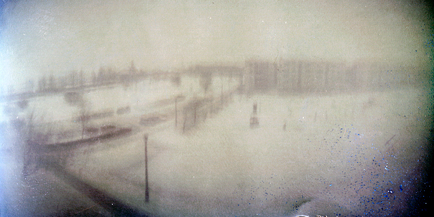 No Sun All Days, photography by Danuta Turkiewicz. Solarography without sun traces - it's normal for this place in winter ;) From 5.12.2010 to 16.01.2011.. self-made pinhole camera, solarography. paper: 20-years old fotonbrom. In Construction, Cityscape, skyline