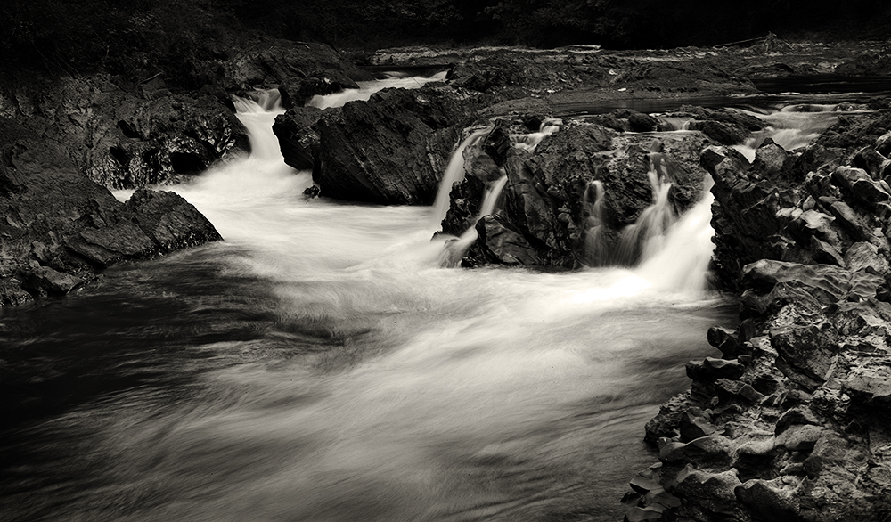River Rapids And Rock, photography by Bill Vander Sluys. Marie Canyon, Cowichan River.  Kayakers run down the chute on the left.... Canon 5D, Canon EF 100mm f/2.8 Macro USM. In Nature, Scenery, Waterscape