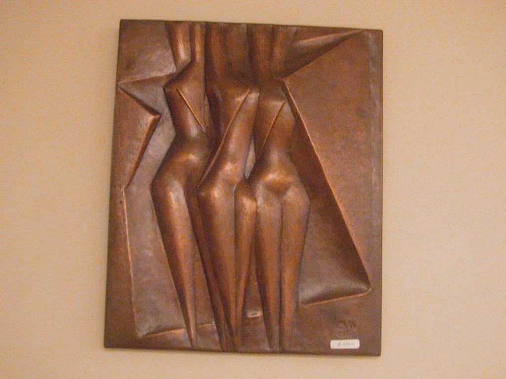 Wonderfull Three Nude Bodies , sculpture by Karam Haydy. Mohamed Rizk. 
Many of his works placed in Egyptian and International Museums, in addition to art collectors all over the world. He was attracted to metals and fascinated and even captivated by copper, his works either hammered copper, steel or both combined. Rizk differs from most artists, in that he refuses to conform to one stable and repetitive style, his artistic development encompasses numerous technical abilities. His refusal to be cast in one known style or mode is a result of his great self honesty and penetration into a life that refuses to set itself in a solid cast .Thereby the variety and richness of his techniques as represented by the different points of viewing the same reality. In spite of the variance in techniques as represented by the different phases of Rizks artistic development, his vision is steadfast and centers around mankind, mankind is represented through heroic poetry, bravery, stalwartness, sadness, resistance, depth, happiness and beauty. 
M. Rizk
Biography
Mohamed Rizk, Egyptian Sculptor.
1937 Born in a village near Damietta 
1959 Worked at the Egyptian Iron & Steel factory, where       he discovered the medium of Copper that held his          attention to the present day. Self taught following only his inborn talent and learning from the copper craftsman that is still present in modern day Egypt
1962 awarded the encouragement prize (Ministry of     Culture), thereafter closely followed by the media in Egypt
1964 First one man show exhibit at wekalet El Ghouri
1965 Awarded the Nations Grant for the Arts until 1975. 
1967 Participated in the Egyptian Contemporary Art Exhibit in Paris and Brussels.
1968 Participated in the United Arab League Exhibition for the human rights, Beirut.
1969 Second one man show Exhibit at Goethe Institute, Cairo, Egypt. Commissioned to do 90 works for the Sheraton Hotel of Cairo.
1970 Designed and erected a monumental brass work (25 sq. meters) for the entrance of the Ahram newspaper building.
1971 Commissioned by the Egyptian Army to design and execute the National emblems on army buildings.
1972 Trip to Europe to study its museums. Finished three large works for the Meridian Hotel in Cairo.
1973 Finished a major work for the entrance of the Ministry of Military Production.
1976 Involved with the execution and magnification of Marwan Ebn Mohamed Kettle (a major Islamic Relic).
1979 Major exhibit at the National Hall of fine Arts.
1980 Executed his large copper horse.
1982 Finished a large work for the entrance of the Nile Hilton Hotel in Cairo.
1983 The Ministry of Culture Published a documentary of his life and art work.
1984 Completed another major work for El Nasr Auto manufacturing building.
1985 Completed major works for public places. 
1986 Major exhibit at Ikhnaton Gallery.
1987 Sculpture for the Export Bank of Cairo.
1988 Exhibited as a representative of modern Egyptian art accompanying the exhibition of Ramses the second at the Denver Museum of National History, held a series of exhibitions in five American states.
1989 &ndash;1990 Completed major work for Nile Romance Hotel in Cairo.
1992-1993 Completed three works for the Marriot Hotel in Sharm El Sheikh, Ahram newspaper building, and sofotel hotel in Hurgada.
1995-1996 Completed a major work at the Western Egyptian Gates.
1997-1998 Completed his huge village girl at city square in Sharm El Sheikh.
1999 Completed his famous feminine violin and the seated Troubadour (Rababa Player) in the Egyptian Opera house garden.
2000 Finished two major wall pieces for the Military Pilots College, and Almaza Military airport hall.
2001 Completed the birds of freedom in the Youth Center for Creation in the Opera House, Cairo.
2002 Finished his six Horses for Dubai Airport.
2005-2006 Completed his major wall piece (Havilland plane), and the village girl in Terminal three at Cairo Airport.
2008 Passed away.
  If you have any question please email us at (karam3499@yahoo.com 
. Manual Tools special for hammered copper. Handmade from hammered Copper