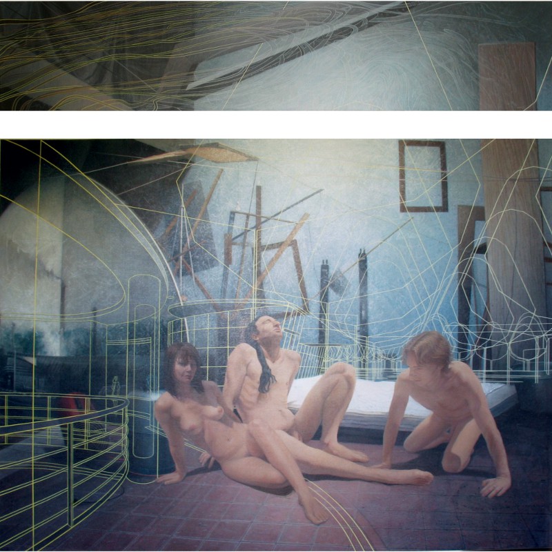Naked Lunch, painting by Virginie Bomans. 2010
acrylique sur toile
diptyque 200/150cm + 200/40cm