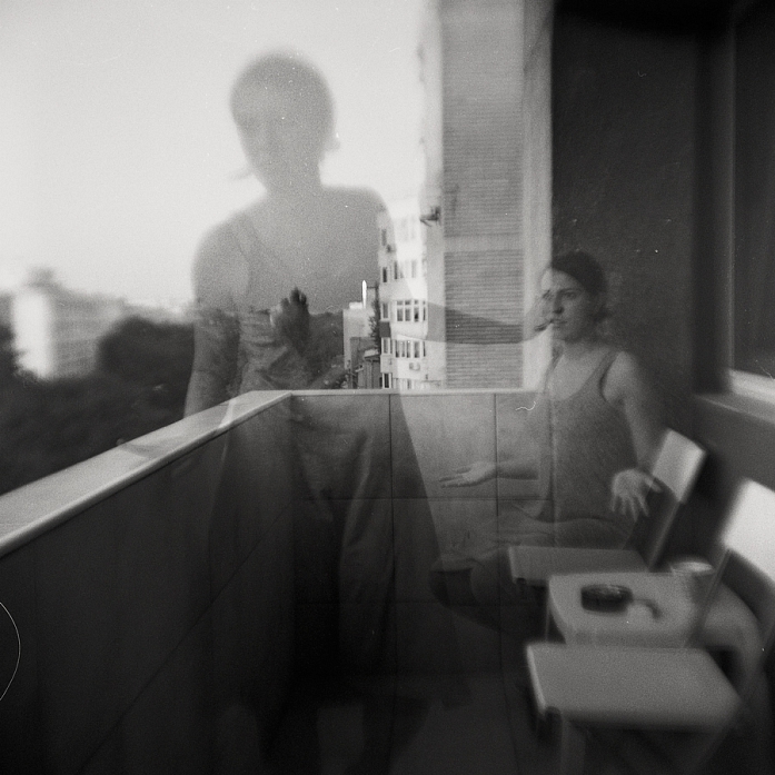 double exposure. LUBITEL 166B LOMO. 120 mm film scan Epson V600, ilford 400. In People, Miscellaneous, Female. Inner Quarrel, photography by Sorin Vidis. Image #411410