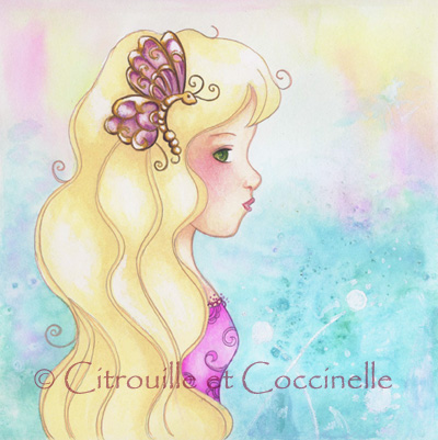 Mon pr&eacute;cieux papillon, drawing by Laure Marchand. travail des mati&egrave;res sur la nacre et l'or pour un bijou pr&eacute;cieux, d&eacute;licat et &eacute;ph&eacute;m&egrave;re. gouache, nacre, crayon de couleur. technique traditionnelle. In People