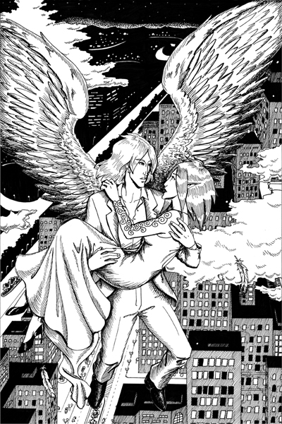 Flight, drawing by Molly Brewer. Original characters.

10"x15", pen and ink on paper.. pen and ink