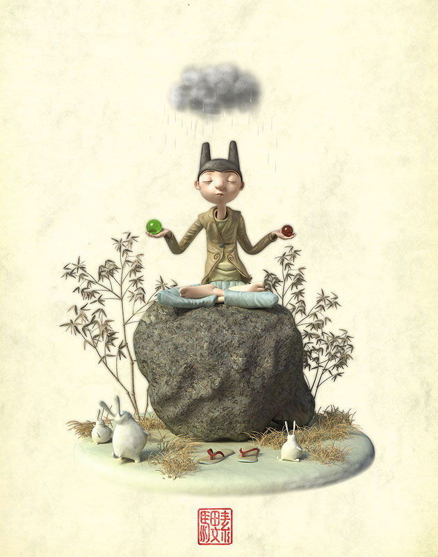 WU zen, drawing by Matthieu Roussel. Hi
this illustration is from a childbook i'm working on and will be published on october to sarbacane edition.
ihope you like it.
thank's for your comments. mac os x. 3d cinema 4d. In People, Character
