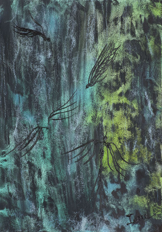 Waterfall, Artwork by Ione Citrin. 20" high x 14" wide 
watercolor. watercolor. watercolor
