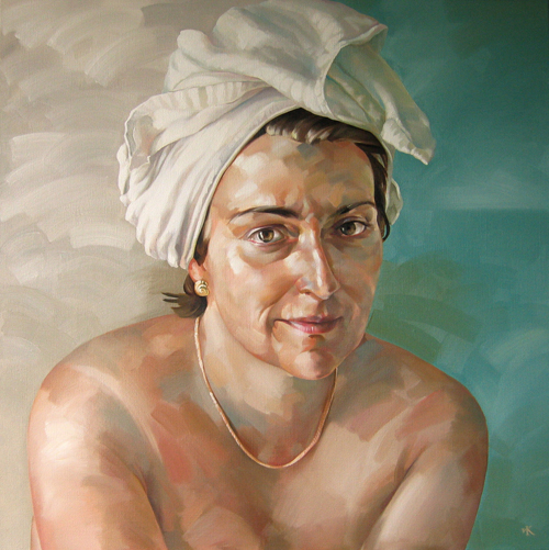 Woman in White, painting by Valery Koroshilov. Painting by Valery Koroshilov. Part of a triptych (work in progress). oil on canvas, 100 x 100 cm. In People, Portrait