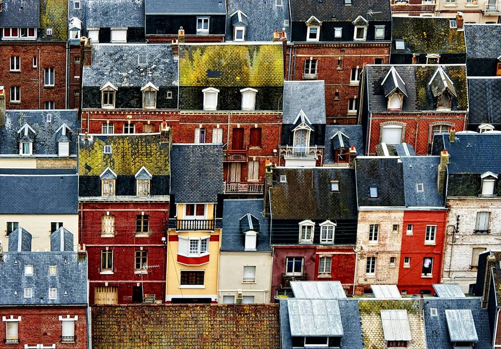 Somebody In The Window, photography by Alessandro Rovelli. A "patchwork" vision of Le Tr&eacute;port village, France. Pentax k20. Numerique. In Construction, Edifice, House