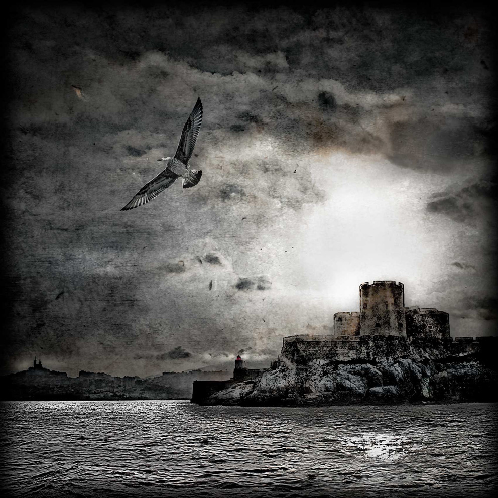 The Escape, processing by Philippe Gentet. The "Chateau d'if " is part of the landscape of Marseilles.
The château's use as a prison ceased at the end of the 19th century. It can now be reached by boat from Marseille's old port. Its fame as the setting for Dumas' novel has made it a popular tourist destination.
Now ... only the seagulls escape from the island !. In Construction, Edifice, Castle. The Escape, processing by Philippe Gentet. Image #259922