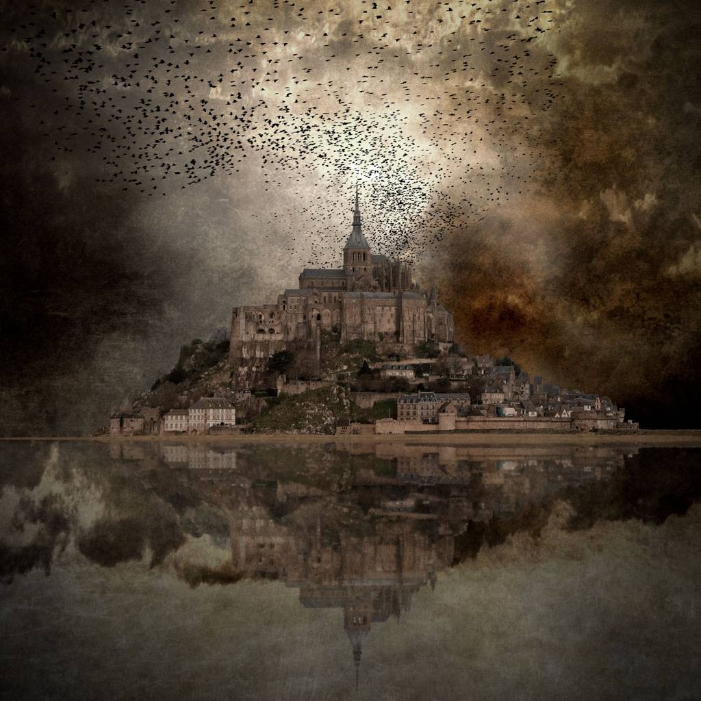 Mon Mont, processing by Philippe Gentet. It is always perilous to attack icons such as Mont Saint-Michel. This personal vision of one of the most photographed monument in the world, is there only to illustrate the psychopomp side of this sacred place.

Il est toujours p&eacute;rilleux de s'attaquer &agrave; des ic&ocirc;nes tel que le Mont Saint-Michel. Cette vision personnelle d'un des monument les plus photographi&eacute; du monde, n'est l&agrave; seulement que pour illustrer le c&ocirc;t&eacute; psychopompe, de ce lieu sacr&eacute;.. In Construction, Edifice, Religious