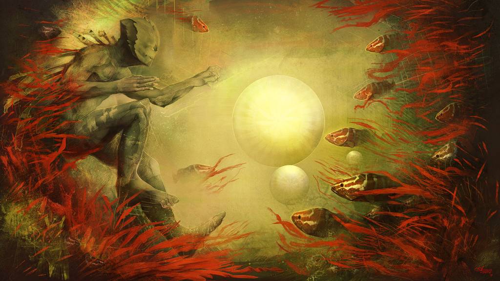 Red Seaweed, painting by Arnaud Valette. Photoshop. In People, Character