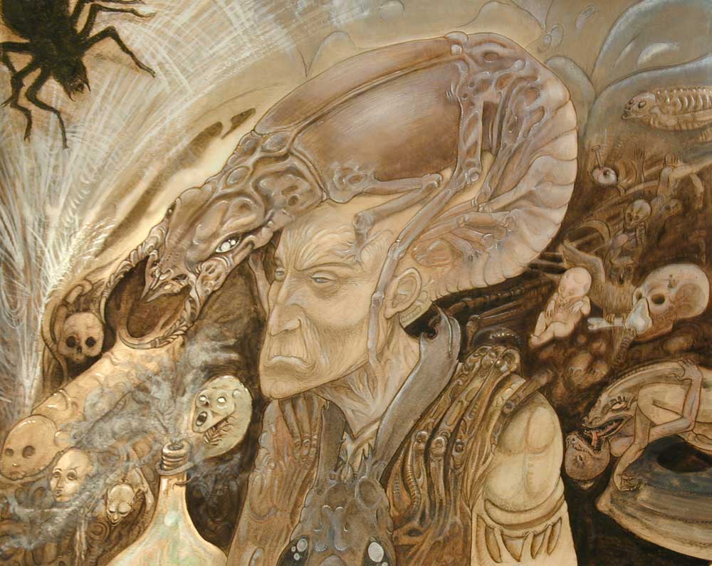 Lair Of The Wizard, painting by Marc Hermitte. Done a while ago when I was looking for new techniques.. makeup pencils, inks. makeup pencils and inks on paper. In People, Character