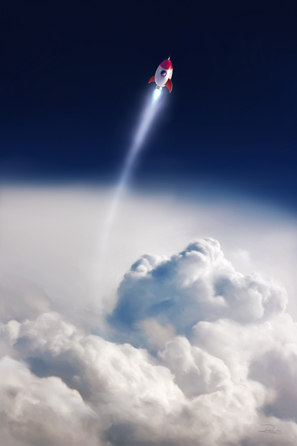 En Route !, painting by R&eacute;gis. Peinture num&eacute;rique. Corel Painter, Adobe Photoshop. In Nature, Sky