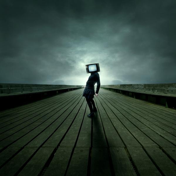 It Was Like That, photography by Michael Vincent Manalo. I have been inspired by how people interact with their televisions. I observed that through these machines they were able to escape to another world, to a place where they don&rsquo;t have to think of their own problems, a place where they can get stories to share to people. TV is powerful. Ever since the machine got popular, people considered it as a portal of ideas, of lost emotions, of dreams which people can use to dream as well. 

Upon observation, I noticed that most of the people tend to busy themselves so much that they forgot what it is to dream. What it is to feel the simple things around us, to breathe the fresh air, to watch the enthralling skies, the break of dawn and the entrance of dusk. We are constantly contained within our own cubicles of self-pity to earn a living, yes it is important but we must not take for granted the art that nature created for us, it&rsquo;s free.. Adobe Photoshop CS2. In People, Portrait