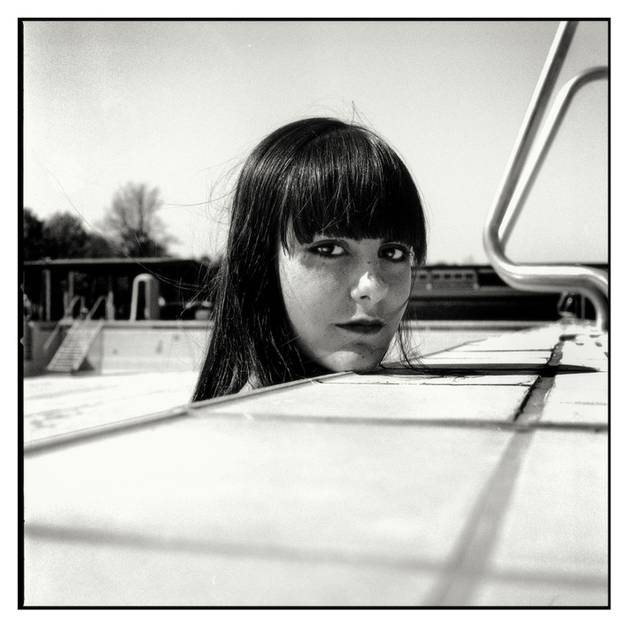 Hasselblad 503 cw, 150mm lens. analog bw film. In People, Portrait, Female. Swimming Pool, photography by Monika Brand. Image #301262