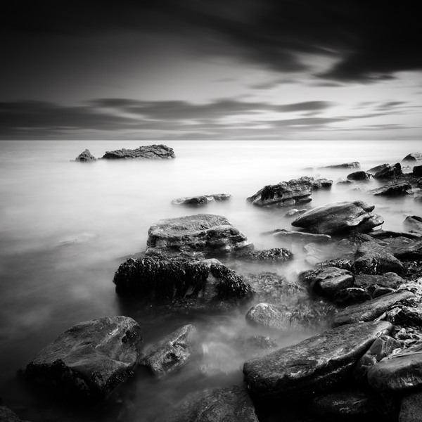 Dark Shore, photography by Rob Cherry. Swanage, Dorset.. Long exposure. In Nature, Scenery, Waterspace