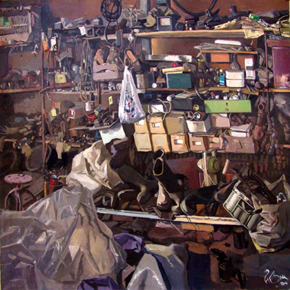 Workshop, painting by Ivan Madzharov. I did this work when I was in a high schoo, too.
http://madzharovart.com/. Oil on canvas, 100x100cm. In People, Everyday, Work