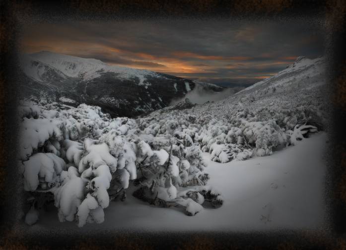 Mordor, Artwork by Andrew Mayovskyy. winter in the Carpathian mountains. Canon 400D, Canon 17-40. Digital Photo Professional, Photoshop