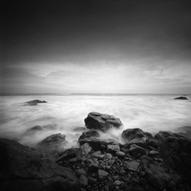 A 5 second medium format pinhole exposure. Zero image 6x6 pinhole,Ilford Pan F Plus, self developed, D-76. Medium format pinhole (long exposure). In Nature, Scenery, Beach. T U R B U L E N T, photography by S (maxx) Landeros. Image #394977
