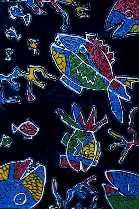 Remplacer l'homme par des poissons.. panneaux en bois. acrylique. Qui Mange Qui, image by Mario Villaggi. Image #350781