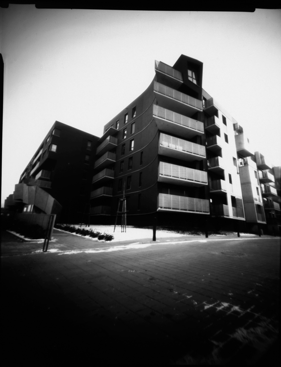 4x5" pinhole camera. pinhole/Paper negative. In Construction, Edifice, Building. New Building, photography by Wojciech Potocki. Image #297453