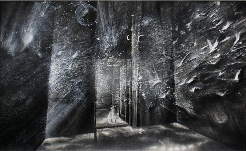 Doorkeepers And The Trickster, drawing by Joanna Smielowska. graphite/aquarelle/chalk on paper. Drawing. In Construction, Interior. Doorkeepers And The Trickster, drawing by Joanna Smielowska. Image #332683