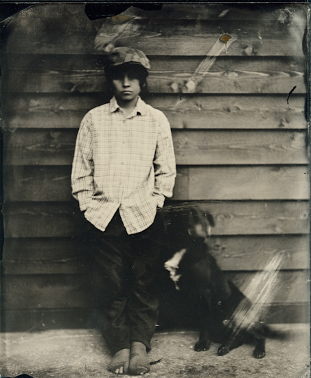 8x10in ambrotype. 8x10 view camera. collodion. In People, Infant, children, Boy. Boy And His Dog, photography by Sonia Macak. Image #402374