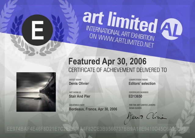 Unique certificate of the artist's Work of Art for a selection by editors.
