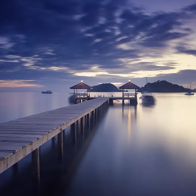 Pier At Twilight is a creation by the artist Yury Bird. Category Construction, Edifice, Pier, pontoon, Happiness, Photography, Digital. Koh Mak, Thailand. Nikon. nd. 4 distinctions, 8K views, 100 appreciations, 4 comments, 3 favourites, 4 group projects.