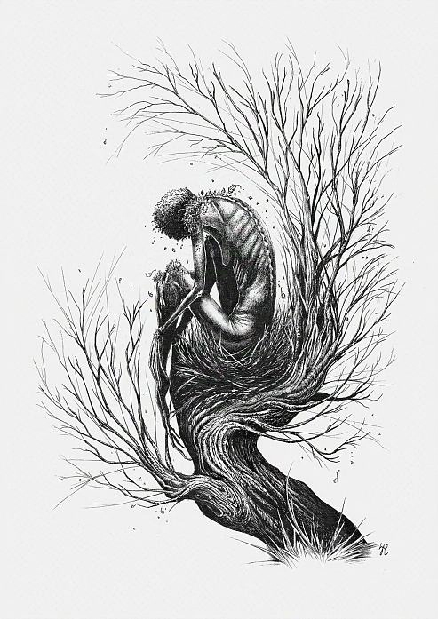 willow tree drawing black and white