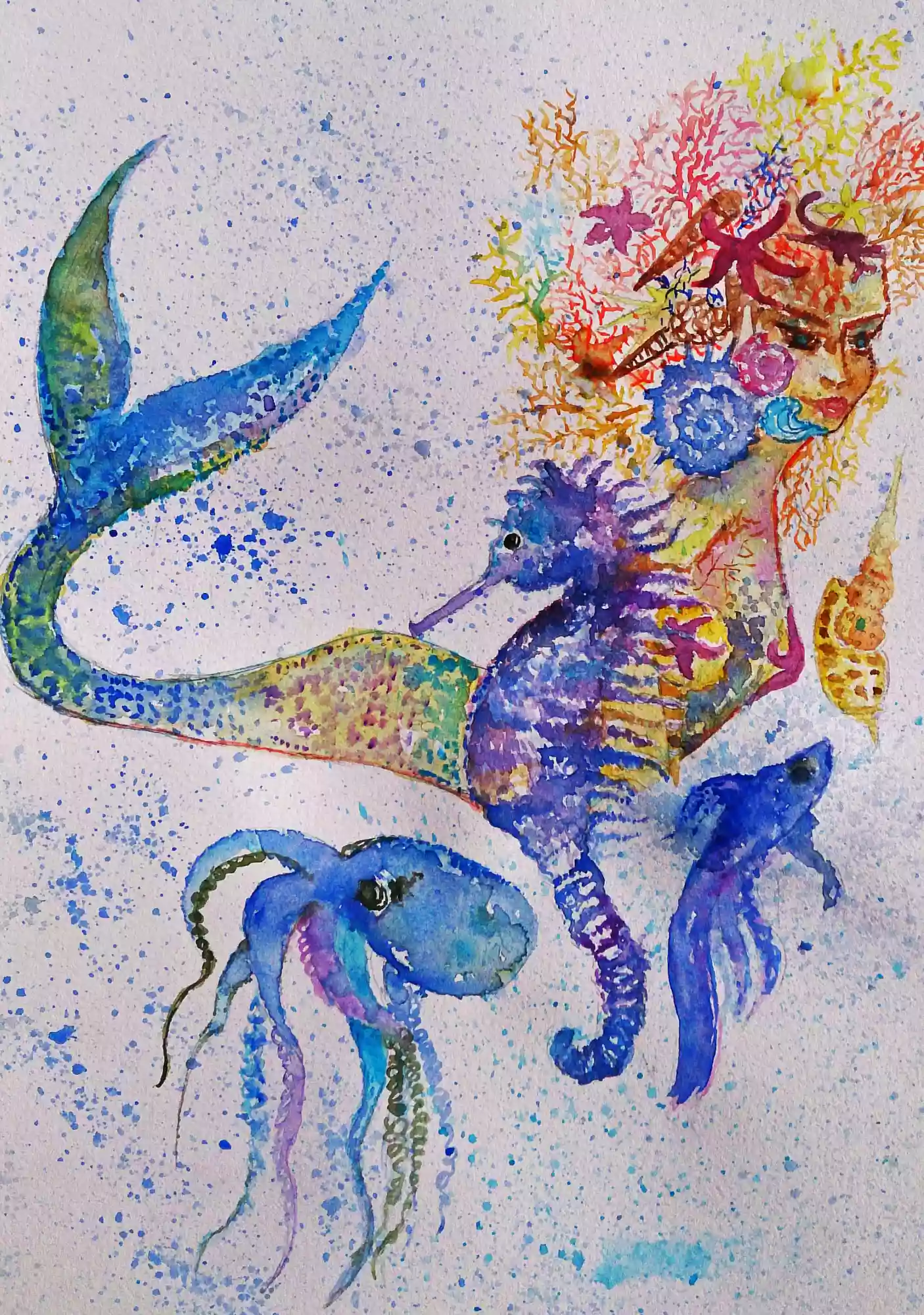 mermaid watercolor paintings