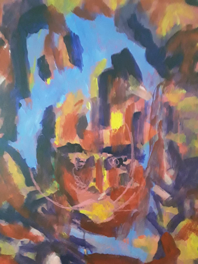 Selfie on a ritual mask . est une création de l'artiste Markus Pitkänen. Catégorie oeuvre d'art. Selfie on a ritual mask , sz 50 x 60 cm , acrylics and oil pastel on canvas , 2024 . 1 distinction, 85 vues, 9 appréciations.
