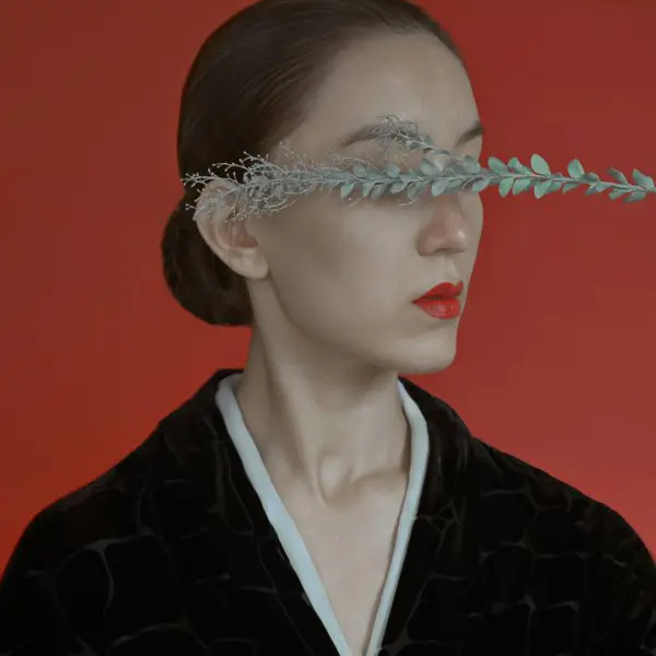 A slender branch, Silence drifts across her gaze — Spring whispe by Maria Tulchinskaya